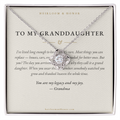To My Granddaughter love knot necklace displayed on keepsake message card in gift box, Heirloom & Honor