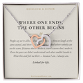 Mother and Daughter interlocking hearts necklace on Linked for Life message card, Heirloom & Honor