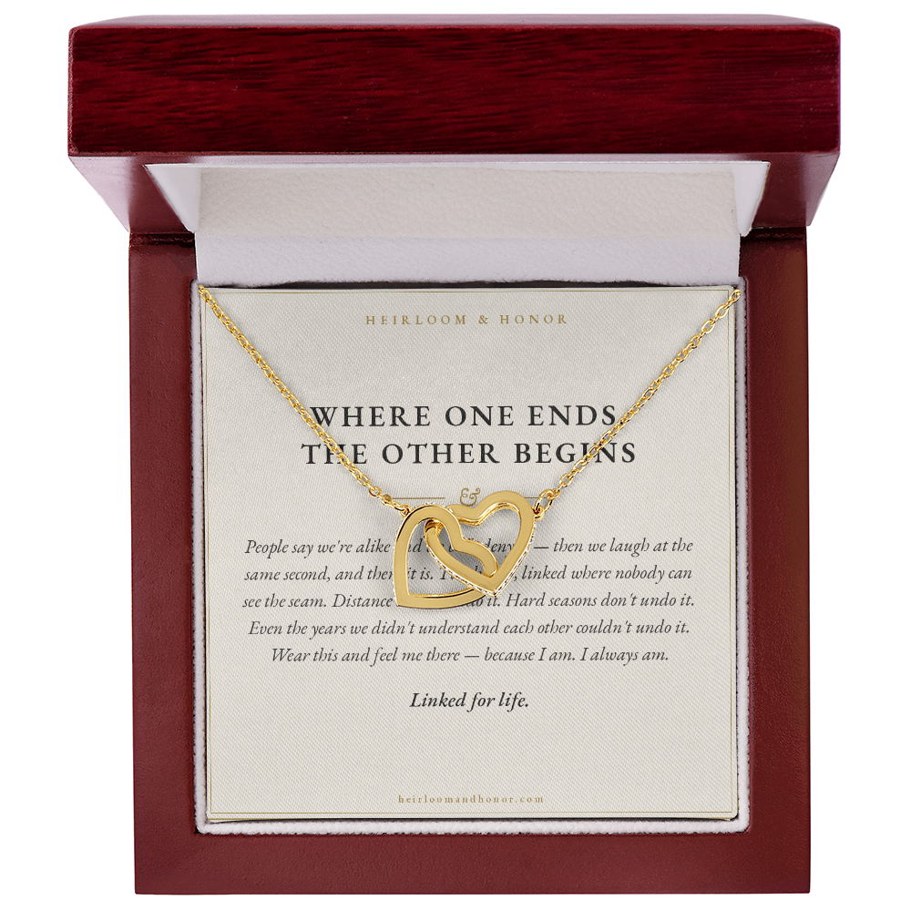 18k gold interlocking hearts necklace in luxury mahogany LED gift box