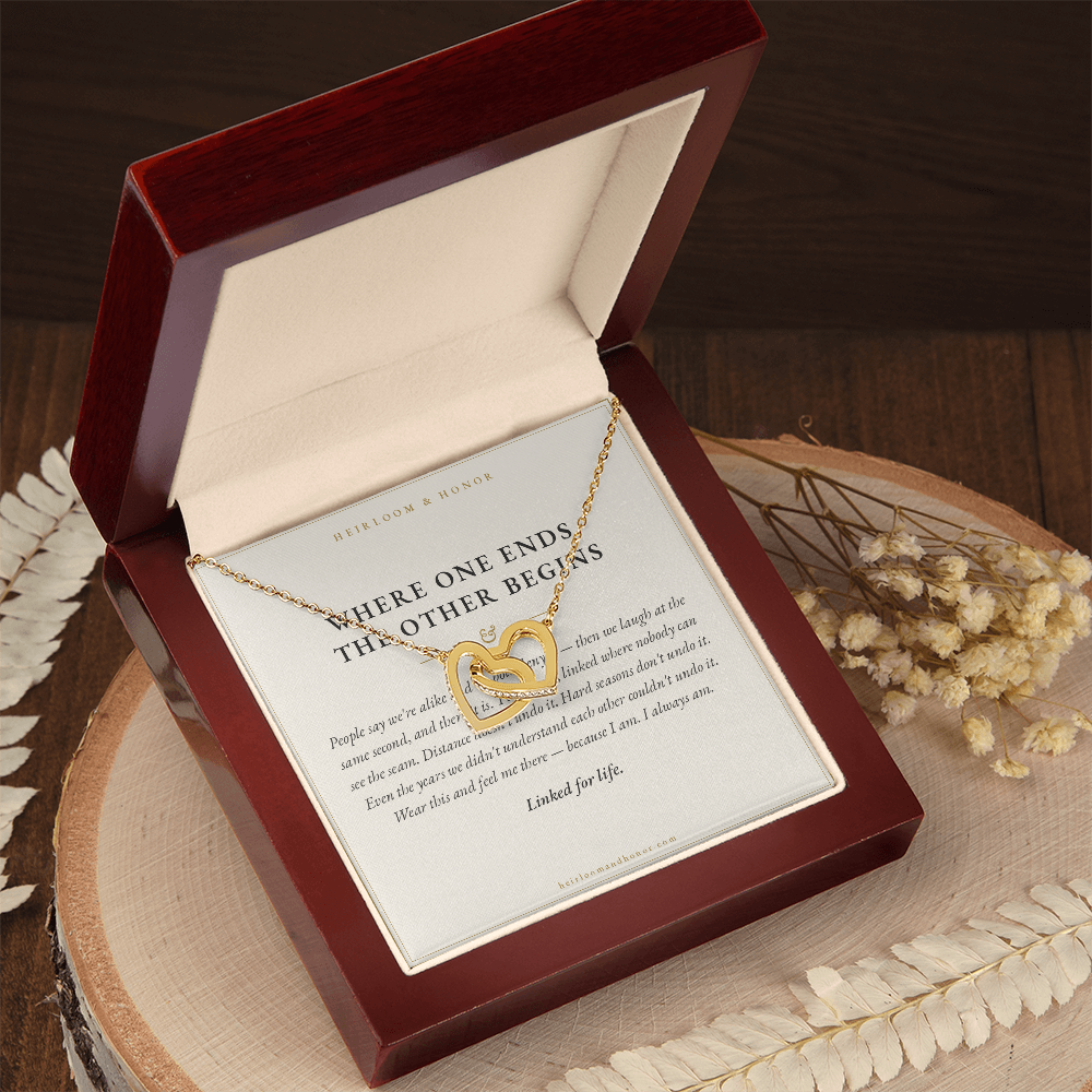 Mother & Daughter — Interlocking Hearts Necklace with 'Linked for Life' Message Card