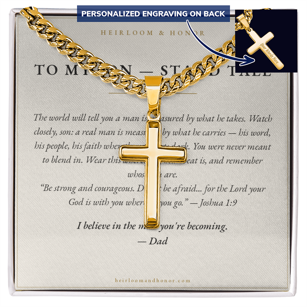 To My Son — Cross Necklace with “Stand Tall” Message Card