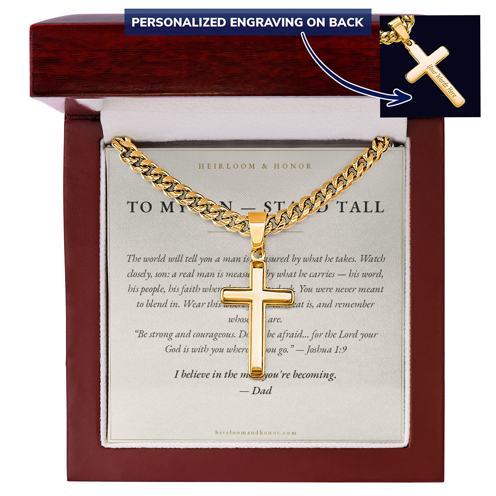 To My Son — Cross Necklace with “Stand Tall” Message Card