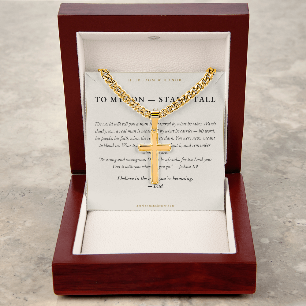 To My Son — Cross Necklace with “Stand Tall” Message Card